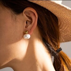 Gold and White Pearl Earrings